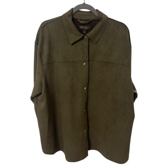 TRUTH Faux Suede Snap Front Shirt Jacket Shacket Streetwear Y2K Size 2X - Picture 1 of 10